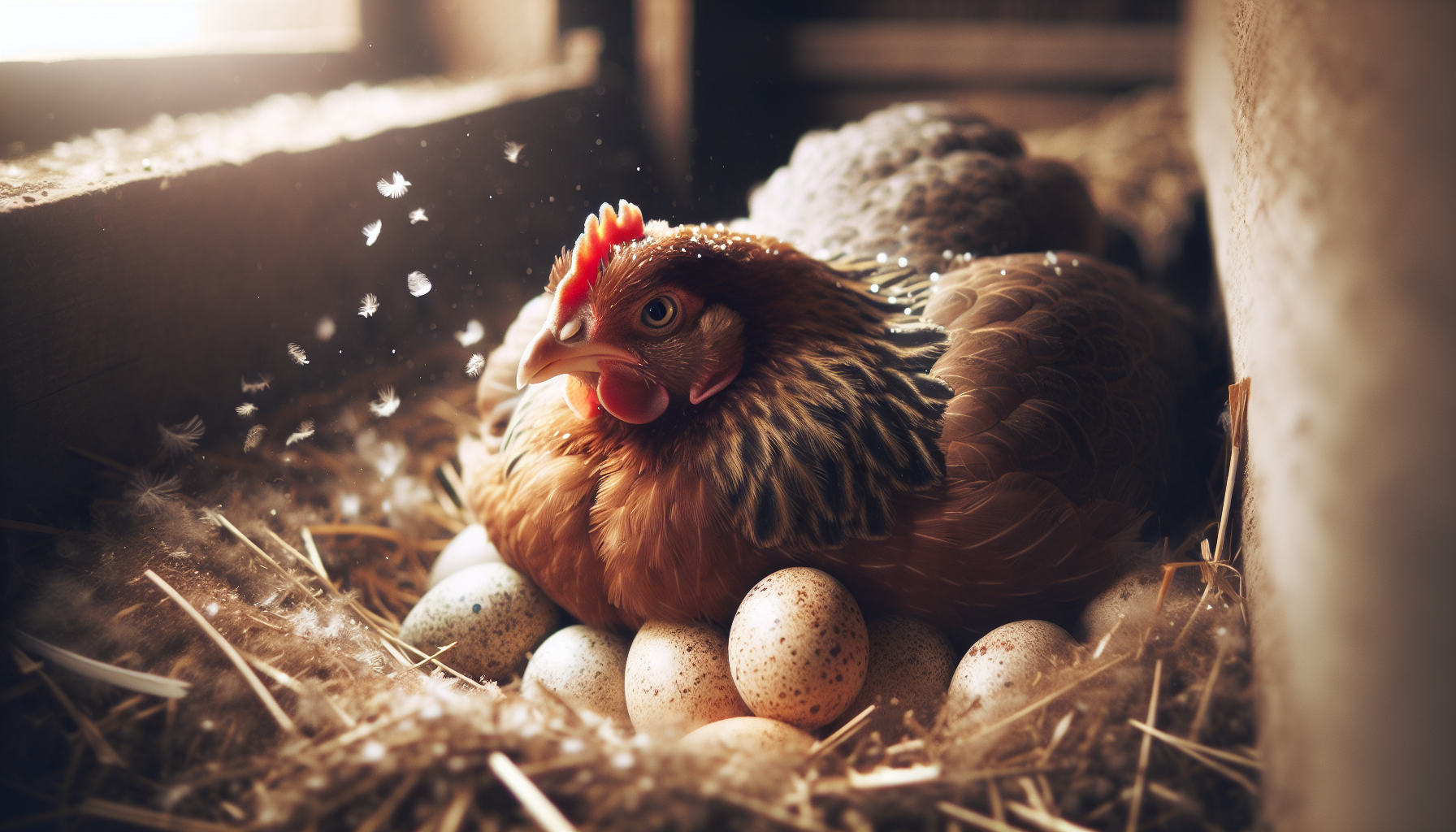 Protective broody hen with eggs