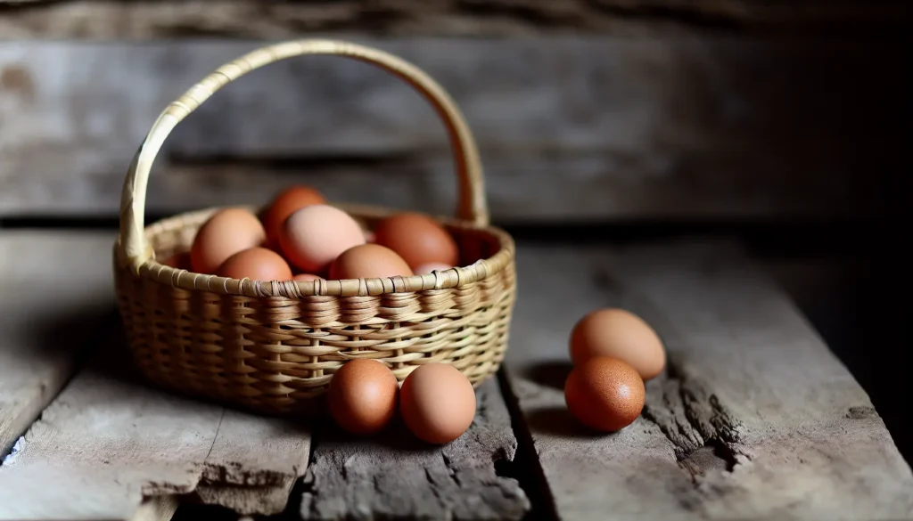 A basket of fresh Australorp brown eggs