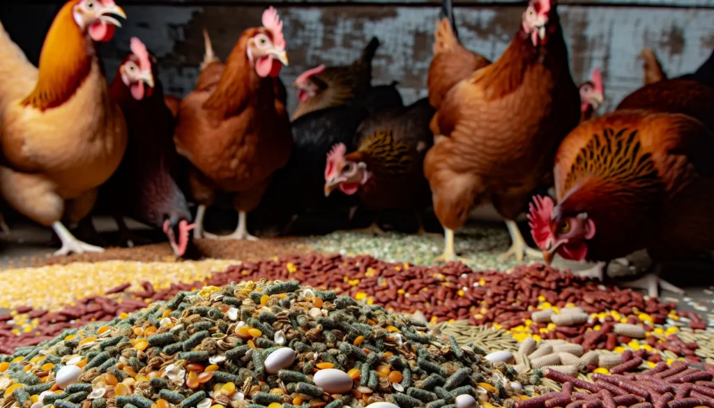 A chicken feed with balanced protein and calcium