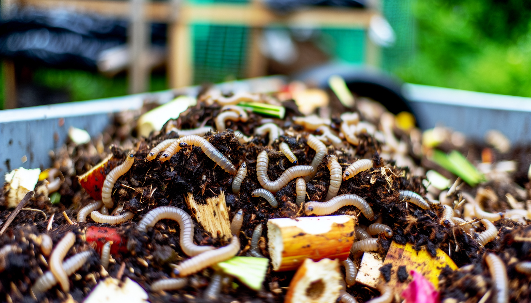 Compost pile with maggots